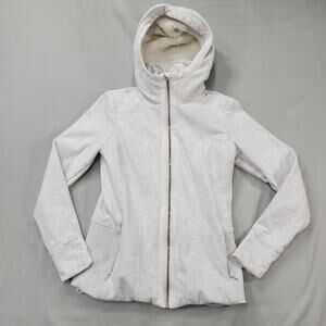 Athleta Luxe Victory Sherpa Lined Full Zip Hooded Jacket Light Grey Cream Wmns S